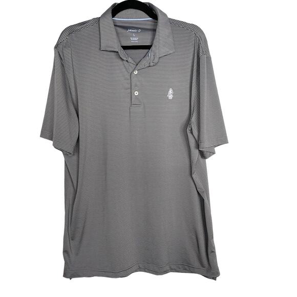 Johnnie-O Mens Large Grey Striped Albatross Jersey Polo Meteor Gray Short Sleeve - Picture 1 of 8